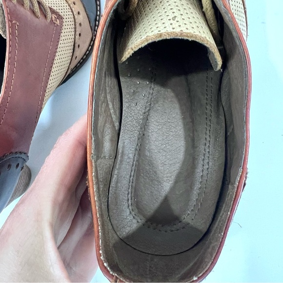 Spring Step L'Artiste Patchwork Retro Leather Bardot Wing Tip Derby Booties - Picture 9 of 12